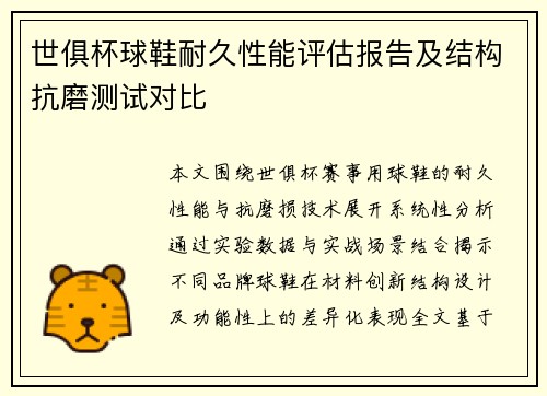 世俱杯球鞋耐久性能评估报告及结构抗磨测试对比